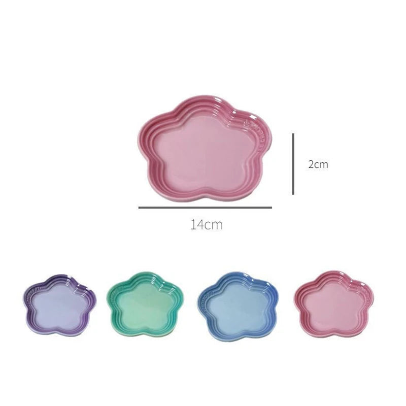 Shallow Ceramic Ridged Blossom Food Dish- 1ct