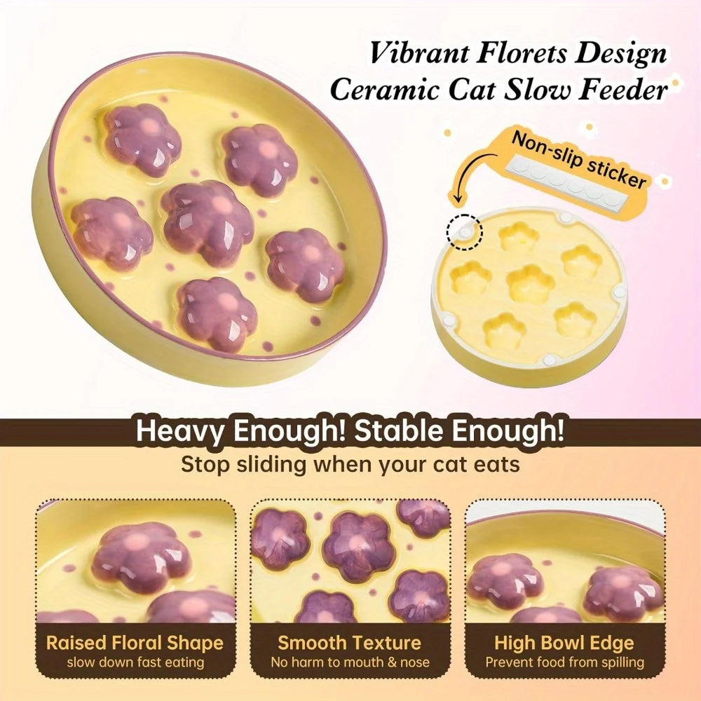 Ceramic Blossom Slow Feeder Dish - 1ct