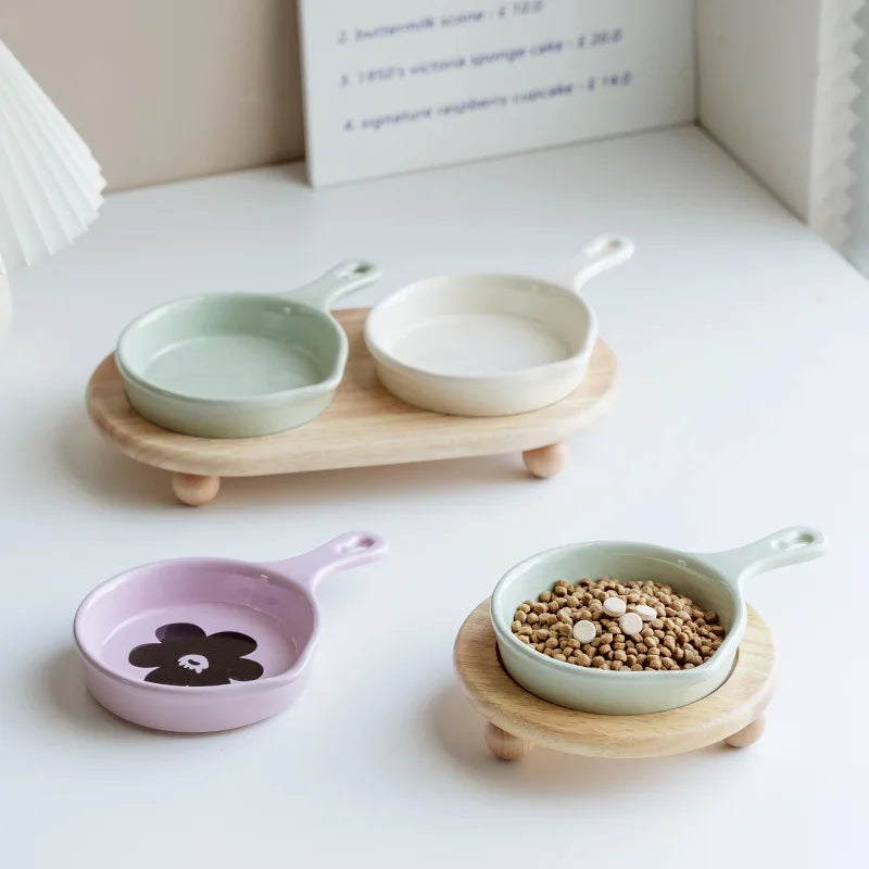 Ceramic Pan-Shaped Shallow Food/Water Dish