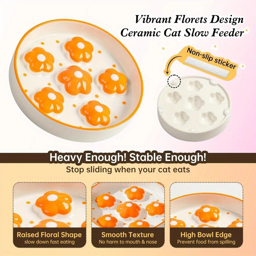 Ceramic Blossom Slow Feeder Dish - 1ct