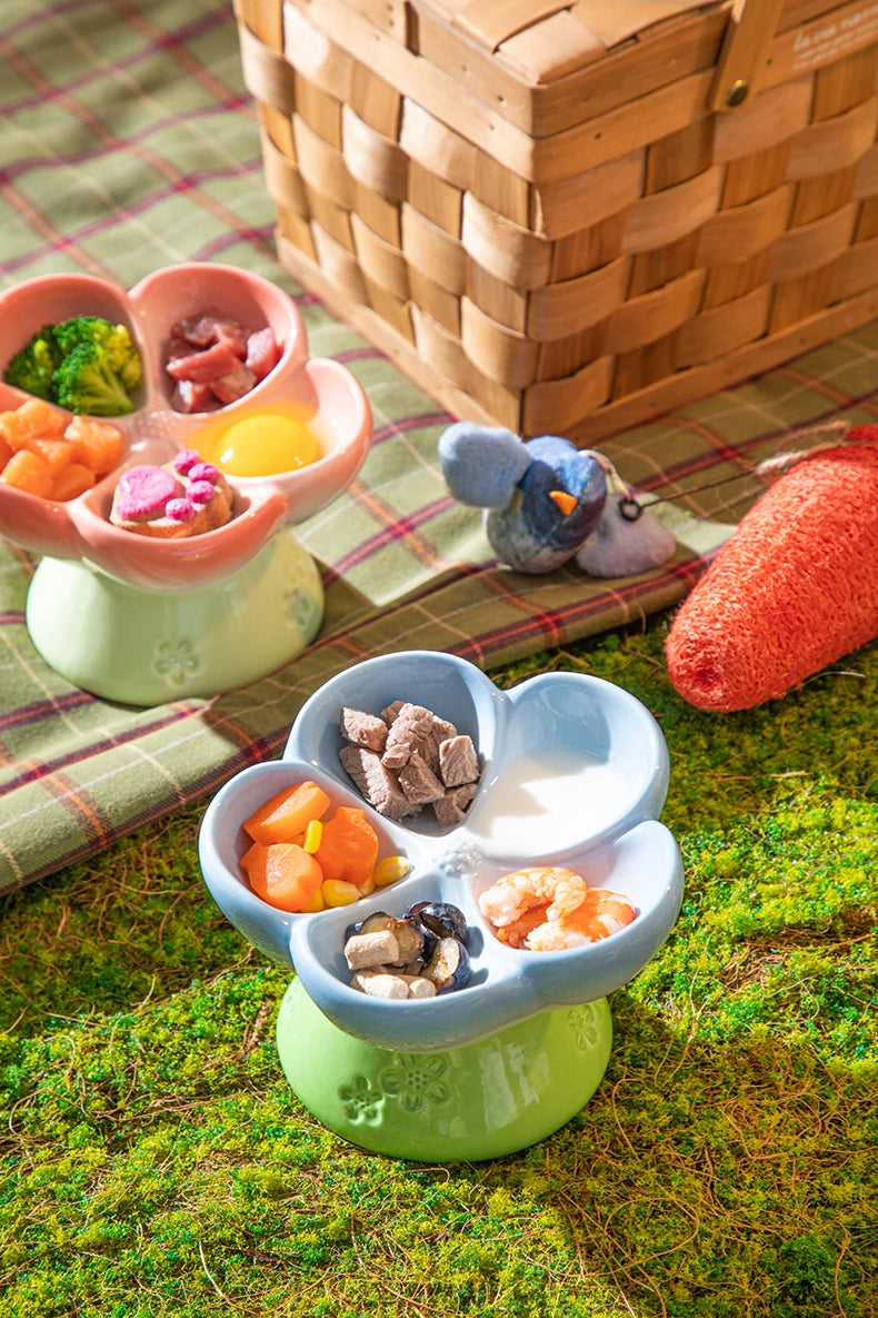 Handmade Ceramic Blossom Sectioned Food Bowl - 1ct
