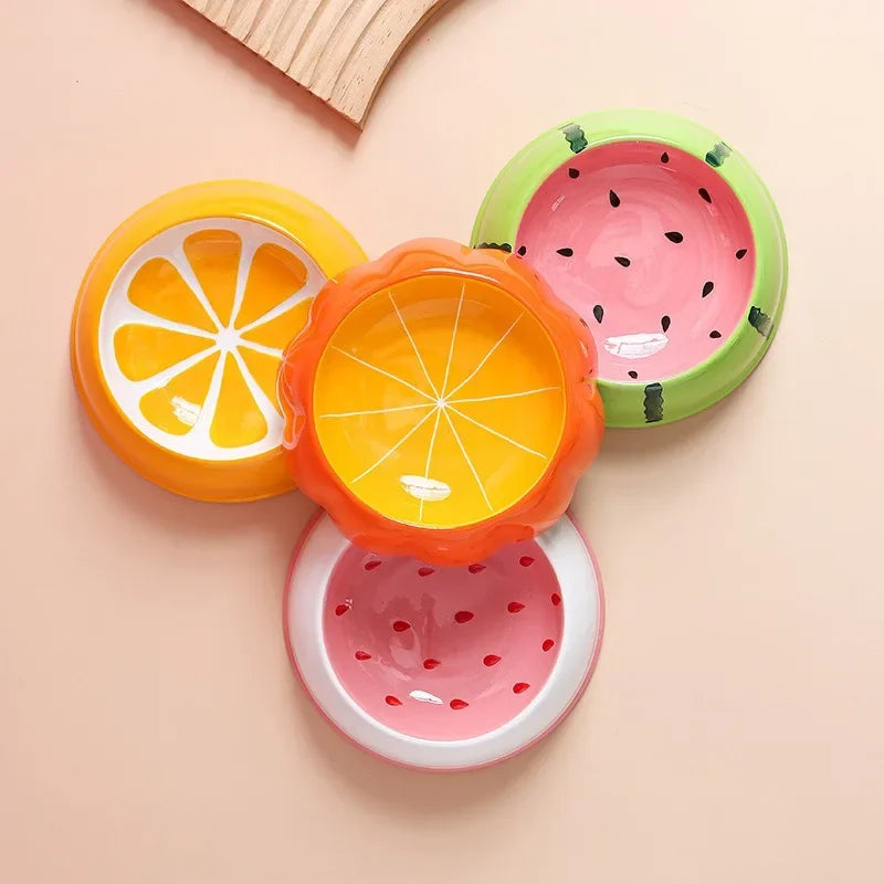 Ceramic Fruit Rabbit Food & Water Bowl - Non-Slip Small Animal Feeding Dish (1ct)